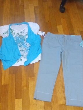 NWT girl 16 light green capri, and short sleeve layered top